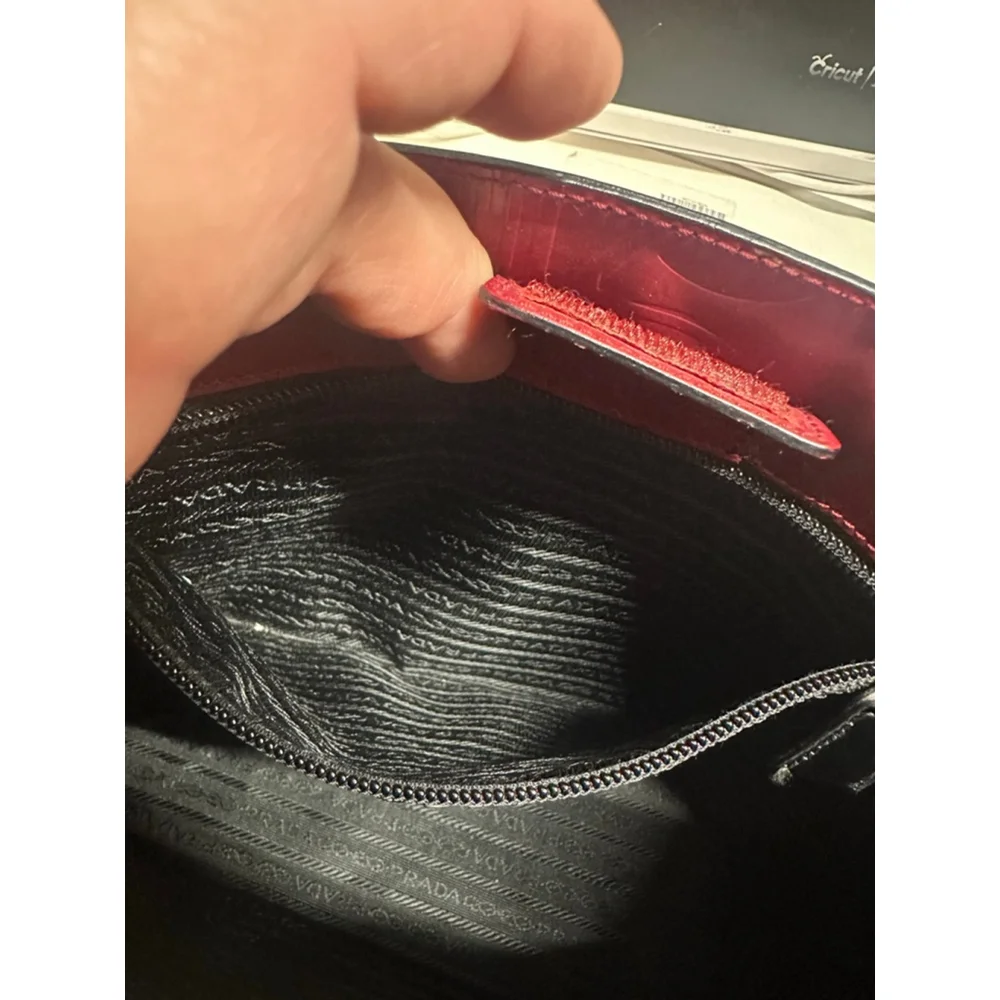 Women's Prada Deep Red Embossed Patent Leather Shoulder Bag One Size - Picture 15 of 16